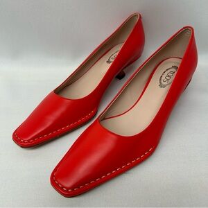 Tod's Vibrant Red Leather Kitten Heels Pumps 6.5 / 36.5